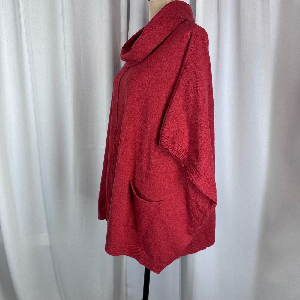 Variations Red Cowl Neck Poncho Sweater Pockets S/M Lagenlook Boho NEW W TAGS - Picture 4 of 9